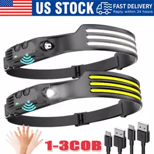 COB LED Stirnlampe USB Wiederaufladbar Headlight Bar Kopfband Taschenlampe Arbeitsleuchte 6000K - Bild 1 von 19