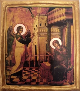 Icon of The Annunciation of Virgin Mary Angel Gabriel Byzantine Cypriot Plaque - Picture 1 of 6