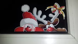 Weihnachtsmann & Rentier späht Aufkleber gucken lustig süß Deko Weihnachten Rudolph - Bild 1 von 7