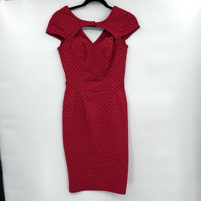Hell Bunny Vixen Womens Pinup Sheath Dress Sz Small Red Polka Dot Retro Punk - Image 1 of 4