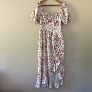 Scarlet Darkness Victorian Garden Midi Dress Cottagecore Floral Milkmaid Size M - Picture 1 of 16