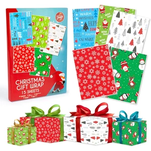 Abeec Christmas Gift Wrap 15 Sheets Festive Wrapping Paper Pack - Picture 1 of 6