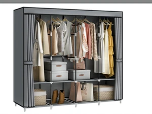 Portable Closet Wardrobe, 67-Inch Clothes Organizer with 4 Hanging Rods and 8 Sh - Picture 1 of 13