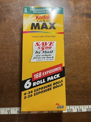 Expired 2000 Kodak Max Gold 800 35 mm Camera Film 6 Pack 168 Exposures NEW - Image 1 of 4