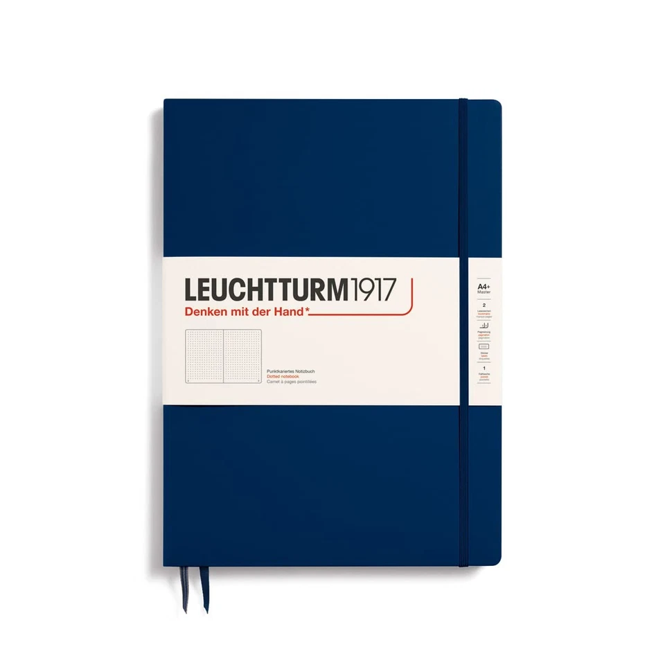 Leuchtturm Master A4 Dotted Navy Notebook 100gsm Inkproof Paper Open Flat - Image 1 of 4