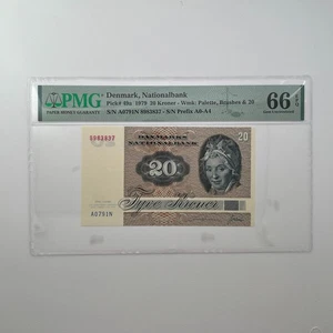 (HK SHIPPING) 1979 Denmark Nationalbank 20 Kroner Pick#49a PMG 66 EPQ Gem UNC - Picture 1 of 5
