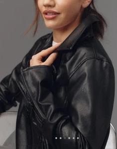 NWT ANTHROPOLOGIE FAUX LEATHER MOTO JACKET BLACK LARGE - Picture 1 of 8