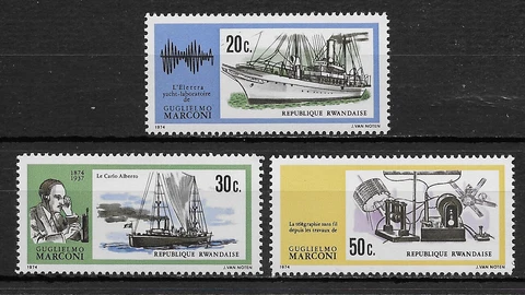 RWANDA , 1974 , GUGLIEIMO MARCONI , SET OF 3  , PERF , MNH Cover