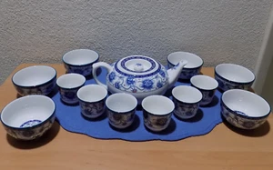Asian Style Tea Set with Teapot 6 Footed Teacups and 6 Footed Rice Bowls - Picture 1 of 12