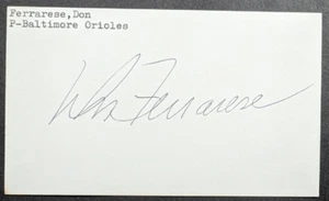 Don Ferrarese - 1955 Debut Autographed Index Card - Deceased 2024 - Picture 1 of 2