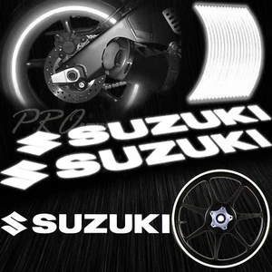8" Reflective Logo Decal+16" 17" 18" Rim Tape/Wheel Stripe Sticker Suzuki White - Picture 1 of 11