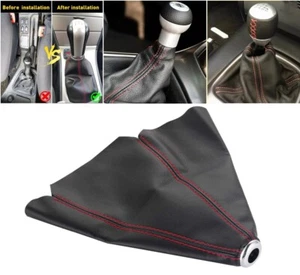 Leather Black Red Stitch Manual/AT Gear Shift Knob Shifter Boot Cover Universal - Bild 1 von 21