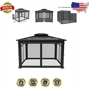 Outdoor Mosquito Netting Set - 4 Panels for 10' x 12' Gazebos with Zipper Access - Picture 1 of 10