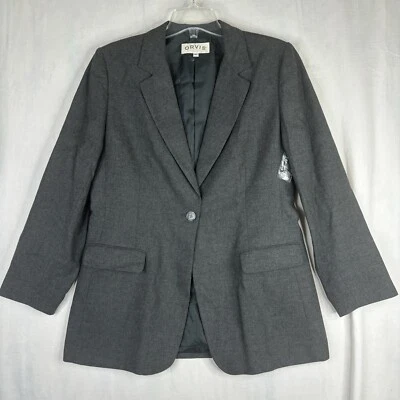 Jaqueta ORVIS Feminina Petites 14P Blazer Cinza Feito nos EUA Forrada Um Botão Carreira - Imagem 1 de 4