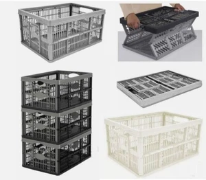 Strong Folding Collapsible Plastic Storage Crates Boxes Stackable Basket 32L New - Picture 1 of 2