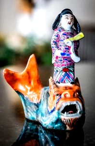 Antique Chinese Republic Period Porcelain Scholar Riding Fish Figurine - AS IS - Picture 1 of 5