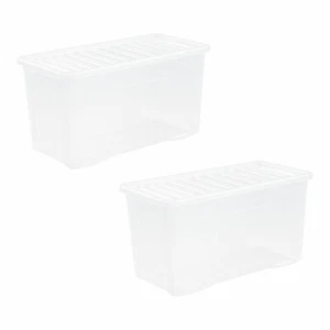 2 x 110L Storage Box With Lid Crystal Clear Plastic Stackable Containers Home - Picture 1 of 14