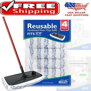 Washable Microfiber Mop Pads Refills - 4 Pack for 15x8 Mops - Eco-Friendly - Picture 1 of 9