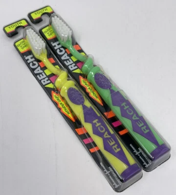 Cepillo de dientes REACH Wonder Grip ~ Lote de 2 ~ Niño Suave ~ Nuevo de colección 1995 Brilla en la oscuridad Foto 1 de 4