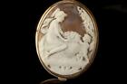 ANTIQUE VICTORIAN GREEK WOMEN CUPID CARVED CAMEO SIGNED 14K GOLD BROOCH PIN  GLM