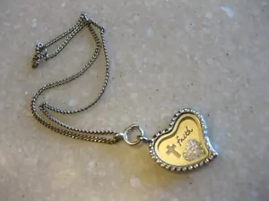 Locket Pendant Necklace w/ Cross, Rhinestone Heart, Magnetic Closure / Faith - Picture 1 of 6