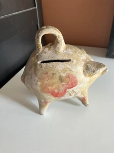 Alcancía primitiva pintada a mano rústica cerámica arte popular mexicano de colección 5,5 pulgadas - Imagen 1 de 4