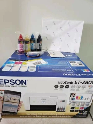 New Epson Printer With 4X100ml Sublimation Ink & 110  Paper 2800 2803 white - Image 1 of 3