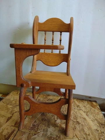 Vintage Doll Size Solid Oak Wood School Desk & Attached Chair Salesman Sample Cover