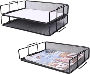 Exerz Mesh Desk Tidy Multi functional Organizer File Tray Folder Holder Rack 2PK - Picture 1 of 45