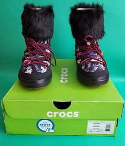 Women's Crocs LodgePoint Graphic Lace Boot Snow (Black) UK Size 3 EU 34/35 - Picture 1 of 7