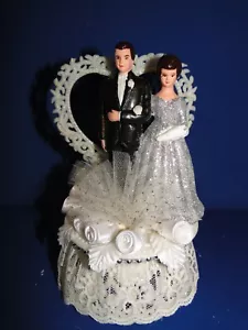 New 25th Wedding Anniversary Couple Caketopper with Bride & Groom in Silver #29 - Picture 1 of 6