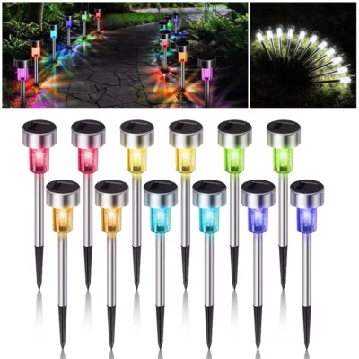Paquetes de 12/24 luces de estaca LED con energía solar exterior jardín pasarela césped camino lámpara Foto 1 de 4