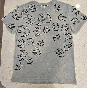 ALEXANDER McQUEEN MCQ RED DEVILS PRINT ALLOVER BLACK SWALLOWS GREY T SHIRT L - Picture 1 of 3