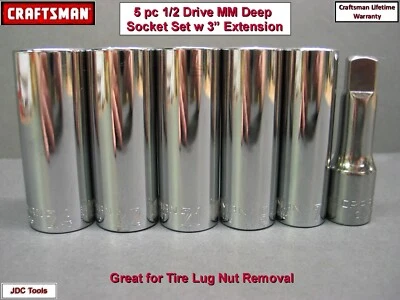 Craftsman 6 pc 1/2 Drive Deep MM Socket Set 17MM - 24MM - Image 1 of 4