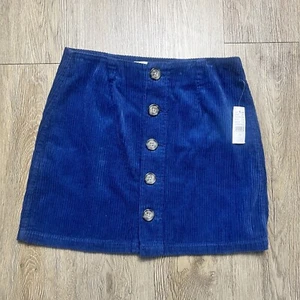 PacSun Mini Skirt Size 25 Blue Corduroy 90s Y2K High Rise Pencil Button NEW - Picture 1 of 5
