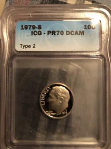 1979 S Roosevelt Type 2 Dime  Proof Coin Vintage ICG PR70 DCAM Deep Cameo - Picture 1 of 4