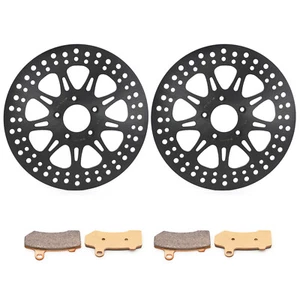 Black 11.8" Front Brake Rotors & Pads for Harley Touring FLHX Street Glide 08-13 - Picture 1 of 6