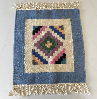 Turkish Kilim Area Rug Hand-Woven Geometric 23” X 21” Vintage - Image 1 of 4