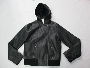 Abercrombie Kids Moto Jacket Girl's 13/14 Black Faux Leather Hooded Lined NWT - Picture 1 of 17