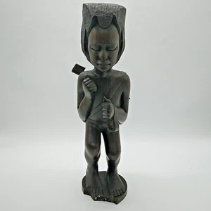 African Carved Wooden Tribal Statue Sculpture, Heavy Wood 2.6kg, Height 16.5" - Picture 1 of 15