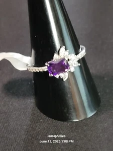 Bomb Party The Sterling Club RBP6380- Sz 10 Amethyst Cubic Zirconia Silver - Picture 1 of 5
