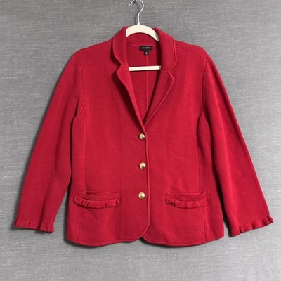 Jaqueta Talbots M Blazer de Malha Vermelha Babado Dourado Cardigã Suéter Carreira Férias - Imagem 1 de 4
