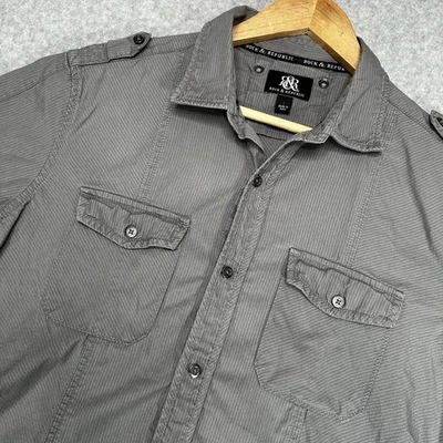 ROCK & REPUBLIC Mens Shirt Short Sleeve Gray Classic Fit Button Utility Large - Image 1 of 4