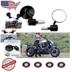 Motorcycle Bar End Mirrors - Universal 7/8" Black Round Anti-Glare CNC Aluminum - Bild 1 von 8