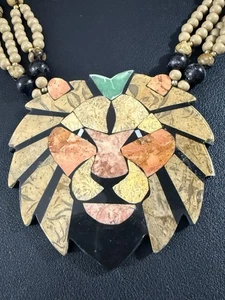 "Collar vintage Lee Sands con incrustaciones de cara de león ámbar coral 26"" de largo I1" - Imagen 1 de 7