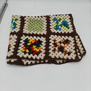 Vintage Oma Quadrat gehäkelt Handarbeit afghanisch Überwurf Schoß Decke Multi Farbe 37" x 30" - Bild 1 von 4