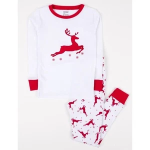 Leveret Kids Cotton Red & White Reindeer Pajamas 10 Years MSRP $40 - Picture 1 of 5