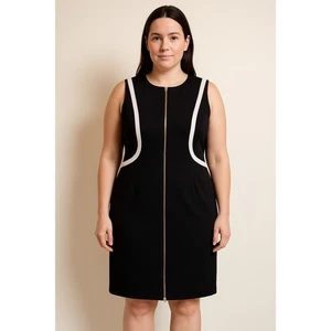 Vestido Calvin Klein Talla 10 Negro Blanco Borde Cremallera Frontal Funda Elastizada Carrera - Imagen 1 de 6