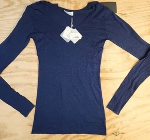 American Vintage Blue Long Sleeve Cashmere & Cotton T-shirt Womens Small - Picture 1 of 7