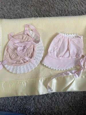 2 Vintage 1950’s Baby Girl Bonnet Pink Bows Smocking Easter Ties Under Chin - Image 1 of 4